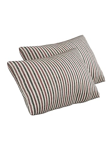 Image of 180 TC Pillow Cover Set of 2 | Pillow Cover Cotton 100% | Pillow Cover Set of 2 King Size | Wrinkle Free & Fade Resistance | Striped Pattern | Standard Size | All Season Use (Red Lotus)