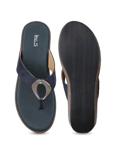 Image of Inc.5 womens Womens Navy Casual Solid Round Toe Wedge Heels Euro 37 Wedge Sandal