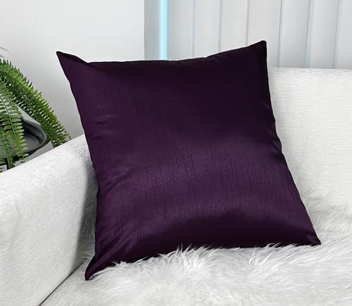 Aiking Home Collection Solid Faux Silk Euro Sham/Pillow Cover, Zipper Closure, 26 by 26 Inches, Eggplant