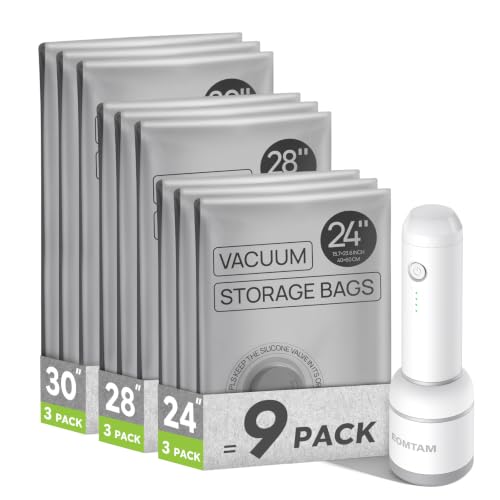 Image of Vacuum Storage Bags with Rechargeable Pump for Travel, 9 Combo Set