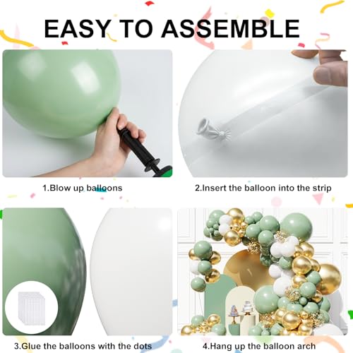 Image of Sage Green Balloon Arch Garland Kit, Sage Green White Gold Balloons for Boho Birthday Wedding Bridal Baby Shower Engagement Party Decorations