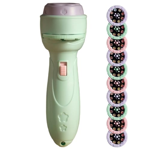Proiettore di storie per bambini, torcia per bambini con 80 diapositive pattern e 10 carte, giocattolo per la storia della buona notte, verde