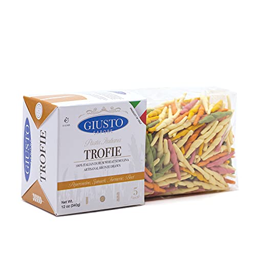 Giusto Sapore Imported Artisanal Trofie Vegetable Italian Pasta, Bronze Drawn, 340G