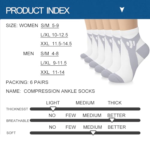 Image of Sooverki Copper Compression Socks Women and Men 6 Pairs - Circulation Arch Support Plantar Fasciitis Running Ankle Socks