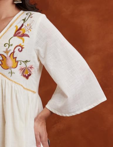 Image of Amazon Brand - Myx Women's Cotton Embroidered Dress | A-Line | Knee-Length | Casual Summer Outfit (Available in Plus Sizes)