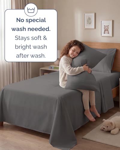 Image of Twin 4 Piece Bed Sheet Set - Comfy, Breathable & Cooling Sheets - Dark Grey | Ultra Soft Hotel Luxury Bedding Set with 8-16 Inch Deep Pockets, 1 Flat & 1 Fitted Sheet & 2 Pillowcases, Wrinkle & Fade Free