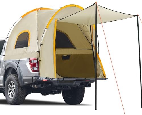 Pickup Truck Tent with Awning Shade,Waterproof PU5000mm Oxford for 5.5-6.3 FT Truck Bed for Camping Travel Outdoor Activities for Chevy Silverado 1500,Ram 1500/Dakota,F150,GMC 1500,Titan,Tundra