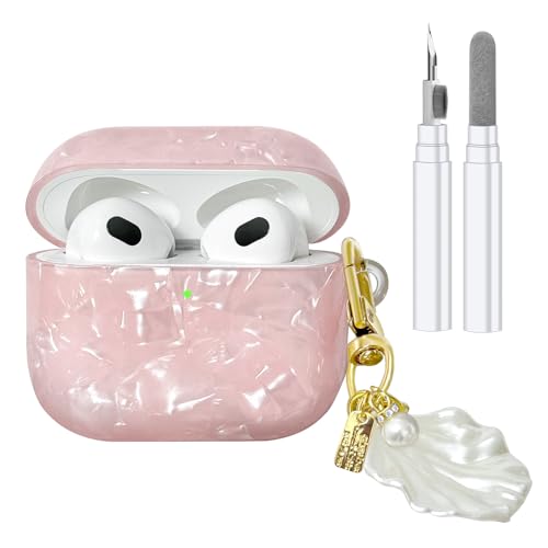 Compatible with AirPods 3 case, Cute TPU Protective Case Cover for AirPods with Cleaner Kit and Shell Lanyard Accessories for Women Girls (Pink)