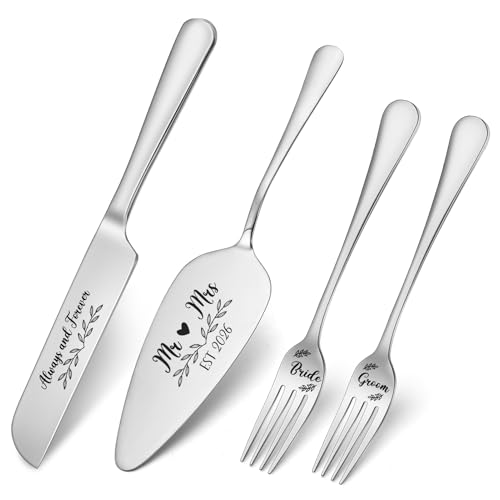 Ovveroche 4 Pack Wedding Cake Knife and Server Set(Silvery)