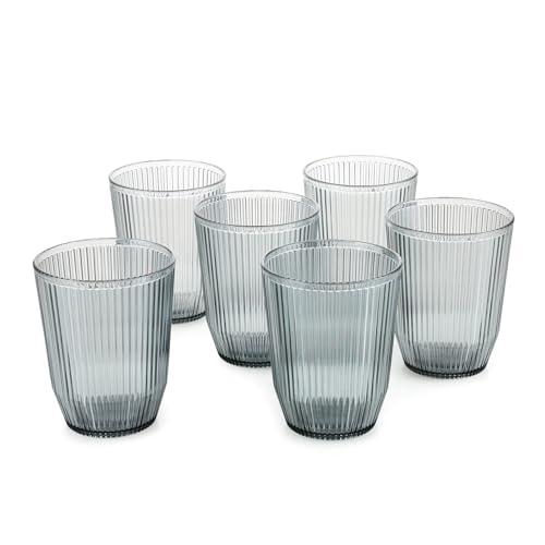 Image of Nayasa Crystal Plastic Glass Set of 6 | 325 ML | Unbreakable Drinking Glasses | Grey