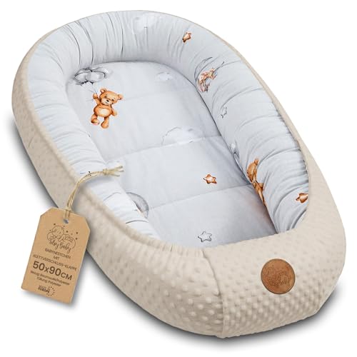 Nest för baby - babynest nyfödd Minky babynest för spjälsäng mångsidigt bärbart babynest kramvänligt tillbehör för spjälsäng varm vinterkokong Teddybjörnar Beige