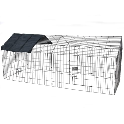 Actiaspet - Grey Metal Pet Run with Gabled Roof and Sunshade | 180 x 75 x 75cm