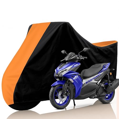 Image of All Weather Protection Two Wheeler Cover for Yamaha Aerox 155, Scooter & Scooty | Anti Dust, 100% Water Resistance, Heat Resistant, UV Proof - Triple Stitched | (Black Top Orange)