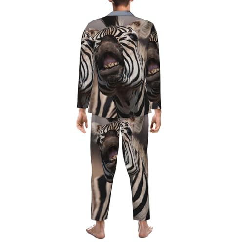Portrait Of Zebra Smile And Teeth Mens Pajamas Set Button Down Sleepwear Set Long Sleeve Loungewear With Pockets2