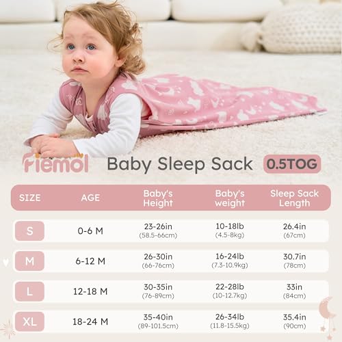 Image of Baby Sleep Sack 12-18 months, 100% Cotton Sleeping Sack for Toddler, 3 Pack Baby Wearable Blanket, 0.5 Tog Lightweight Double Zipper Sleep Bag Large Pink Stars Moon