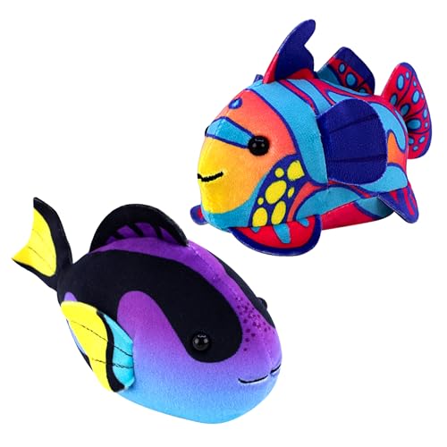 zhuzhu (Mandarin + Blue Tang Fish 2-Pack C | Stuffed Animals with Motor Inside | Robotic Fish Toys Suitable for Ocean Party Favors | Batteries Required