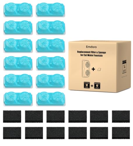 Image of 12 Pack of Official Replacement Filters and Sponges (6 Months Set) for Emdoro Stainless Steel Pet Water Fountain