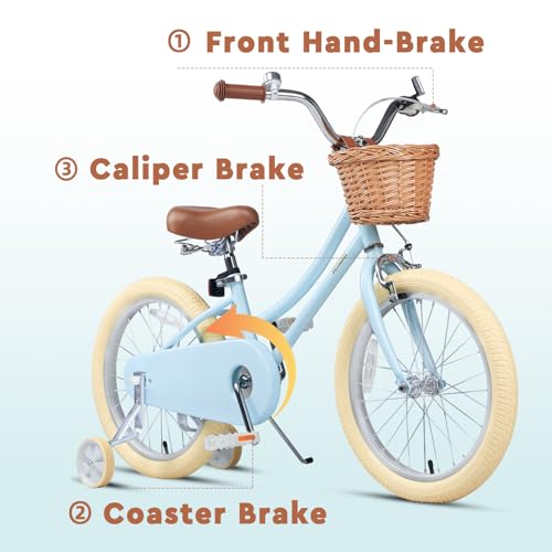 Image of Petimini Vintage Kids Bike for Girls, 12-20 Inch Classic Bicycle with Wicker Basket & Bell, High Tensile Steel Frame, Training Wheels (12-18 inch), 85% Pre-Assembled, Retro Bike for Outdoor Riding