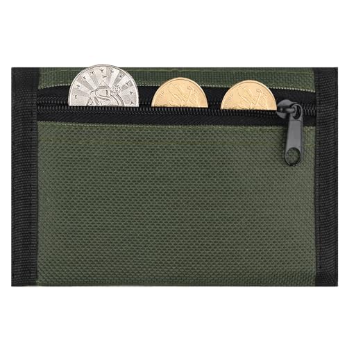 Image of Kids Wallet for Boys Girls Teens Trifold, Canvas Toddler Wallet for Boys, Cute Zipper Wallets Youth with Coin Pocket Card Holders, Novelty Wallets for Childrens Birthday Gifts, Green, 0.4 x