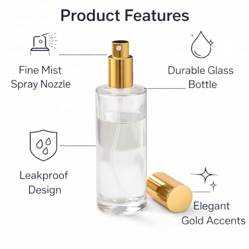 Image of Pure Source India 100ML Thick Glass Spray Bottle - Reusable Perfume Atomizer with Premium Gold Finish (2)