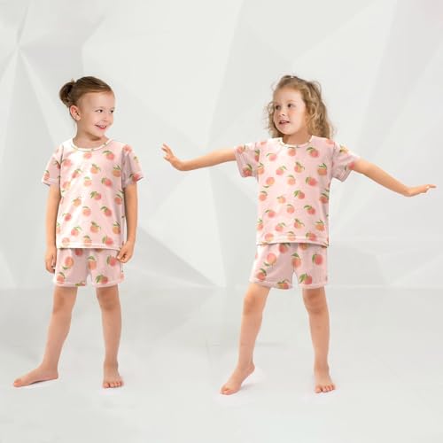 Vdsrup Peach Fruits Pink Summer Pajamas Set Short Cotton Sleepwear 2 Piece Unisex 5Y4