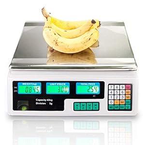 88LB 40KG Electronic Price Computing Scale | Digital Deli Food Produce Weight Scales Counting Equipment with LCD Display for Retail Outlet Store, Kitchen, Restaurant, Food, Meat, Fruit (White)