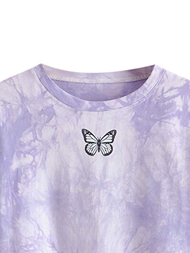 Sweatyrocks Women's Short Sleeve Print Crop Top T Shirt Butterfly Purple S #TOP2