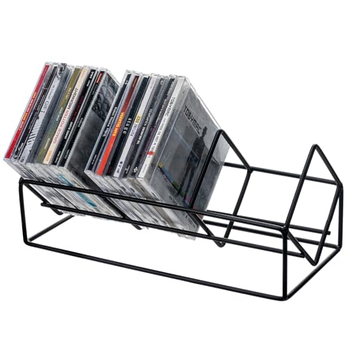 La mejor comparación de Estanterías para CDs los mejores 5. 43 MyGift - Soporte de almacenamiento de CD de alambre de metal negro mate moderno de 3 ranuras, estante de soporte de disco compacto de mesa, estante organizador de medios de DVD...