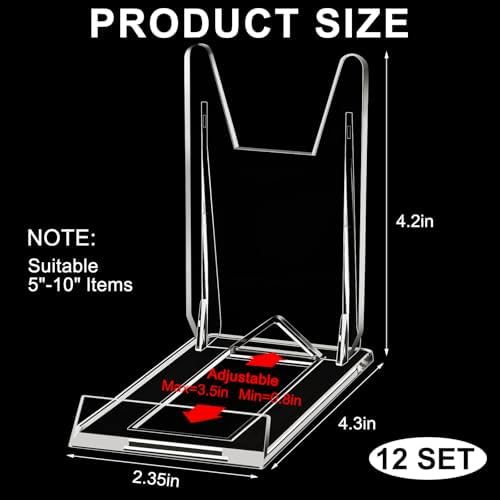 12 Pack Acrylic Book Stand for Display Adjustable Clear Display Holder Easel Collector Stand for Home Office Back to School Comic Album CD Magazine Postcard Artworks (4.2 x 4.3 x 2.35 Inch)