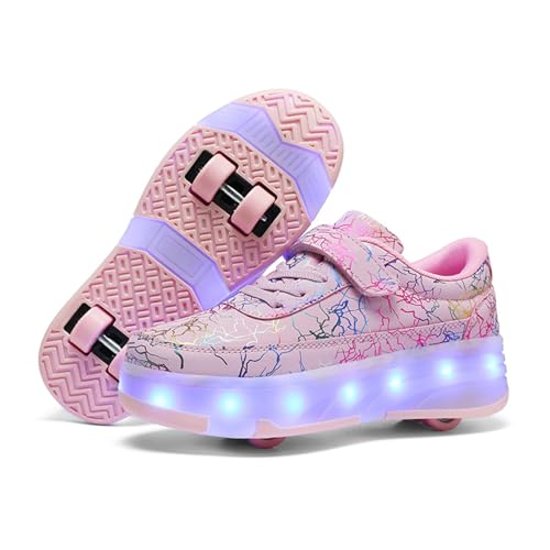 FANSU Chaussures avec des 4 Roues pour Garçons et Filles, Chaussures à roulettes Retractable LED Lumières Enfant Patins à roulettes Adolescents pour Sports...