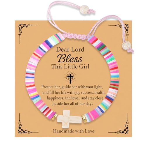 Religious Christian Gifts for Women Girls Dear Lord Bless The Little Girl Cross Bracelet Christmas Catholic Communion Baptism Back to School Gifts - Main Image