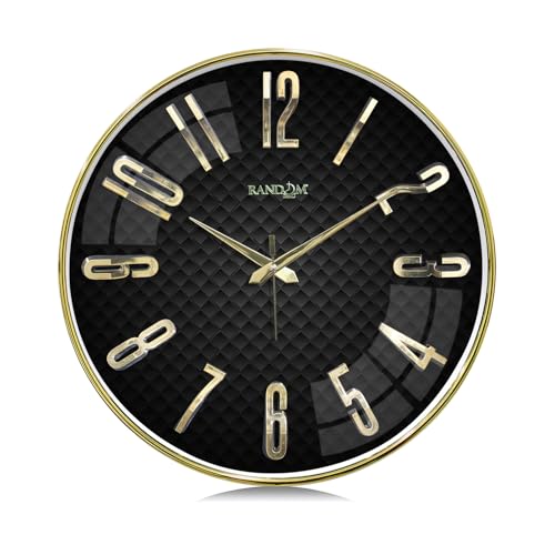 Image of RANDOM Silent Wall Clock, Non-Ticking Quartz Movement, Foiling Ring and 3D Numbers (Black and Gold)