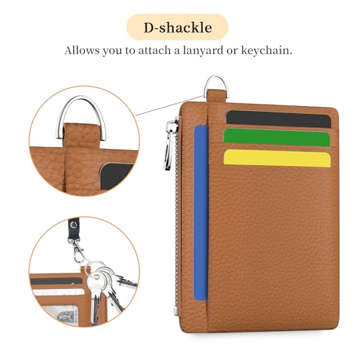 Image of Hancynir Minimalist Small Wallet Women Credit Card Holder, RFID Blocking Slim Mini Card Wallets Cute Front Pocket PU Leather Card Case Thin Travel Zipper Coin Cash for Ladies Men Wallet Gifts Brown