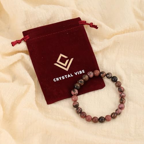 Crystal Vibe Rhodolite Crystal Bracelet for Love and Balance - 8mm Beaded Bracelet for Emotional Healing, Positivity and Protection -Chakra Bracelets Gifts for Women Men - Adjustable Size2