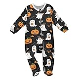 Emelivor Halloween Pumpkins Ghost Black Baby Newborn One-Piece Pajamas Cotton Sleepwear Outfits for Boy Girl Kids