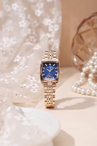 Image of Giordano Analog Watch for Women - Rectangular Dial, Crystal Hour Markers and Rose Gold Stainless Steel Strap