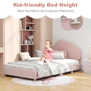 Costzon Twin Bed Frames for Kids, Upholstered Wooden Kids Bed w/Adjustable Headboard, Slats Support, 660 LBS Weight Cap, No Box Spring Needed, Easy Assembly, Twin Platform Bed Frame (Pink Cloud) Costzon Twin Bed Frames for Kids Upholstered Wooden Kids Bed wAdjustable Headboard Slats Support 660 LBS Weight Cap No Box Spring Needed Easy Assembly Twin Platform Bed Frame Pink Cloud