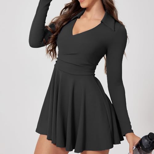 Womens Golf Tennis Dress Athletic Workout Sports Active Long Sleeve Dresses with Shorts Pockets Cute Summer Outfits4
