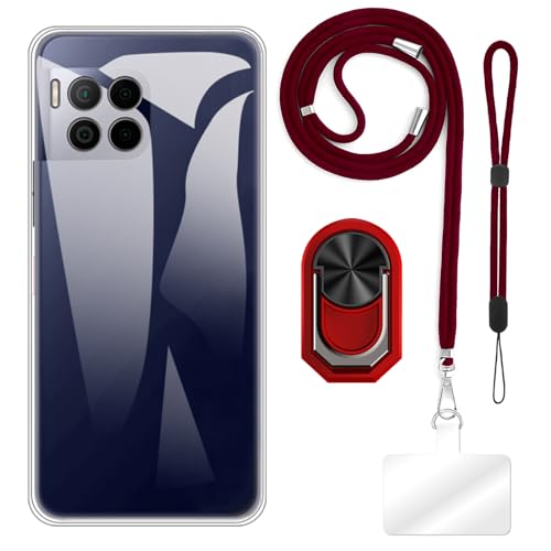 ESCAMOT 4 in 1 Custodia Compatibile con T-Mobile Revvl 7 Pro 5G con Lanyard Cinturino da Polso e Anello Cover Anti-Caduta Kit da Viaggio Sicuro set rosso
