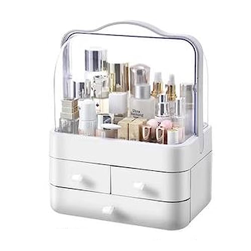 メイクアップボックス 化粧品オーガナイザーボックス カウンタートップ用 フリップ式の蓋と引き出し付き メイクアップオーガナイザーと収納 コスメ スキンケアオーガナイザー ボックス 寝室 バスルーム 防水 防塵 化粧品用 P