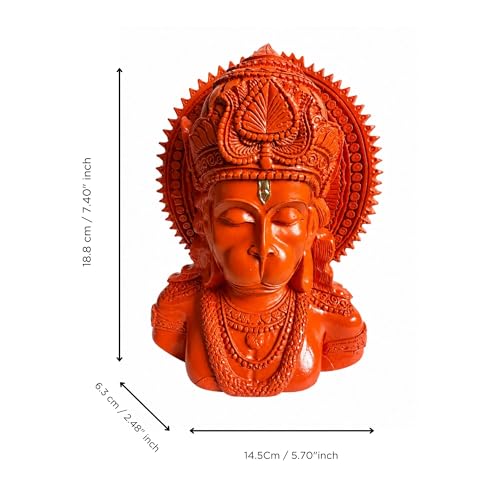 Image of eCraftIndia Lord Hanuman Ji Idol for Home Decor | Orange Hanuman Bust Statue with Intricate Detailing | Spiritual Decorative Showpiece for Temple, Living Room & Gifting