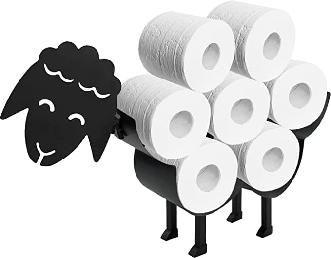 Soporte de papel higiénico de oveja, almacenamiento de papel higiénico de metal negro, estante montado en la pared, 8 rollos, estantes gigantes,