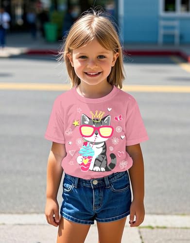 Image of Toddler Girls Clothes T-Shirt Short Sleeve Graphic Tee Cartoon Dinosaur 2-6T Girl Shirt Summer
