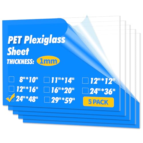 Image of Art3d 5-Pack of 24x48 inch PET /Plexiglass Sheets, Transparent Clear Flexible Plastic Sheet Panels for Craft, Picture Frames, Sign Blank, DIY Display Project