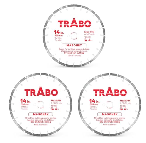 Trabo 14 Inch 3 Pack Masonry Segmented Rim Diamond Metal Bond Blades