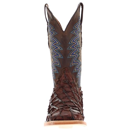 Vaccari Men's Dylan Genuine Arapama Fish Leather Broad Square Toe Cowboy Boots4