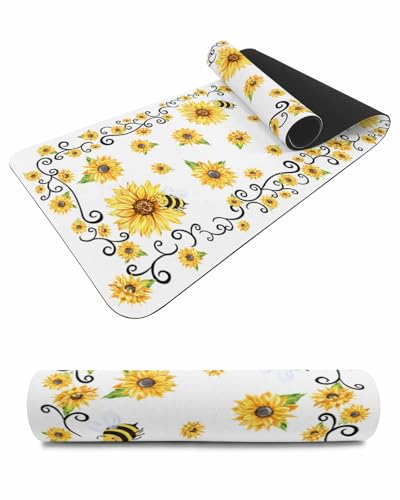 Debedcor Heat Proof Table Pads Waterproof Decorative, Sunflower Bee Farmhouse Non-Slip Table Countertop Protector, Rustic Spring Summer Floral Insulation Mat for Kitchen Room, 40 x 12 Inches