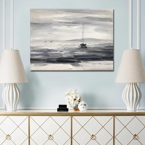 Peinture au couteau salon pour une deco moderne de bateau abstrait 50x70cm - 4