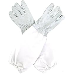Ventilador Milly Millya 1 par de guantes protectores de piel de cabra para apicultura con ventilación de manga larga para mantener la abeja, Blanco, talla única