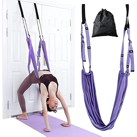 Yoga Stretching Strap, Adjustable Height Leg Stretcher Waist Back Stretch Band Aerial Yoga, Anti-gravity Inversion Exercises Door Flexibility Tensile Trainer for Rehab Pilates Dance Splits (Purple) Cover